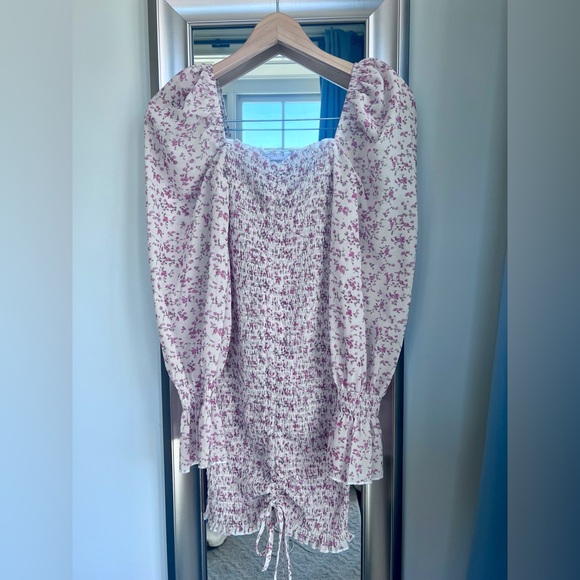 Princess Polly Azure Floral Ruched Puff Sleeve Mini Dress - Picture 4 of 5